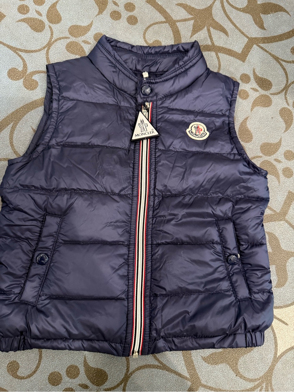 NWT Moncler Kids Navy Quilted Puffer Vest with Tricolor Zip